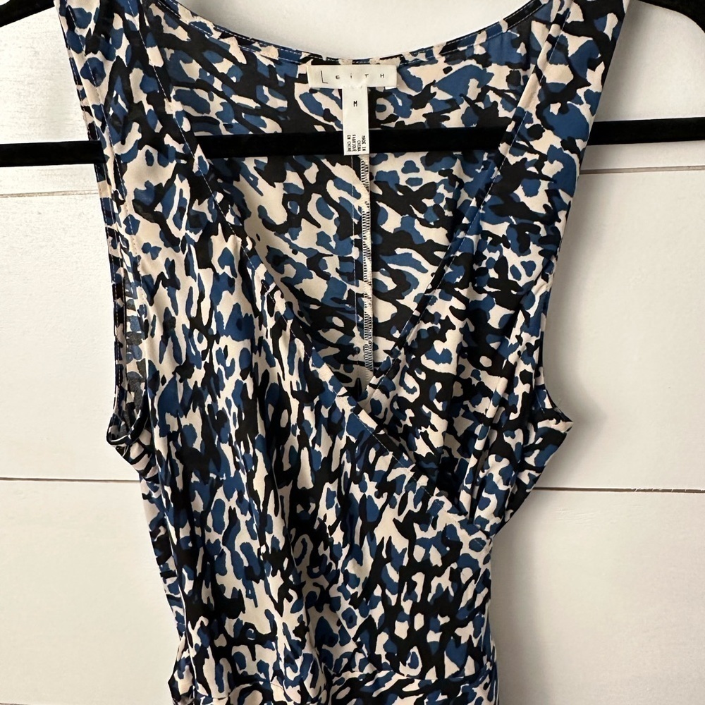 LEITH blue-black maxi length wrap sleeveless dress. MED - Picture 3 of 9